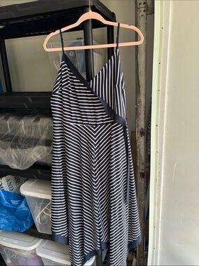 Banana Republic Navy and White Striped Midi Dress